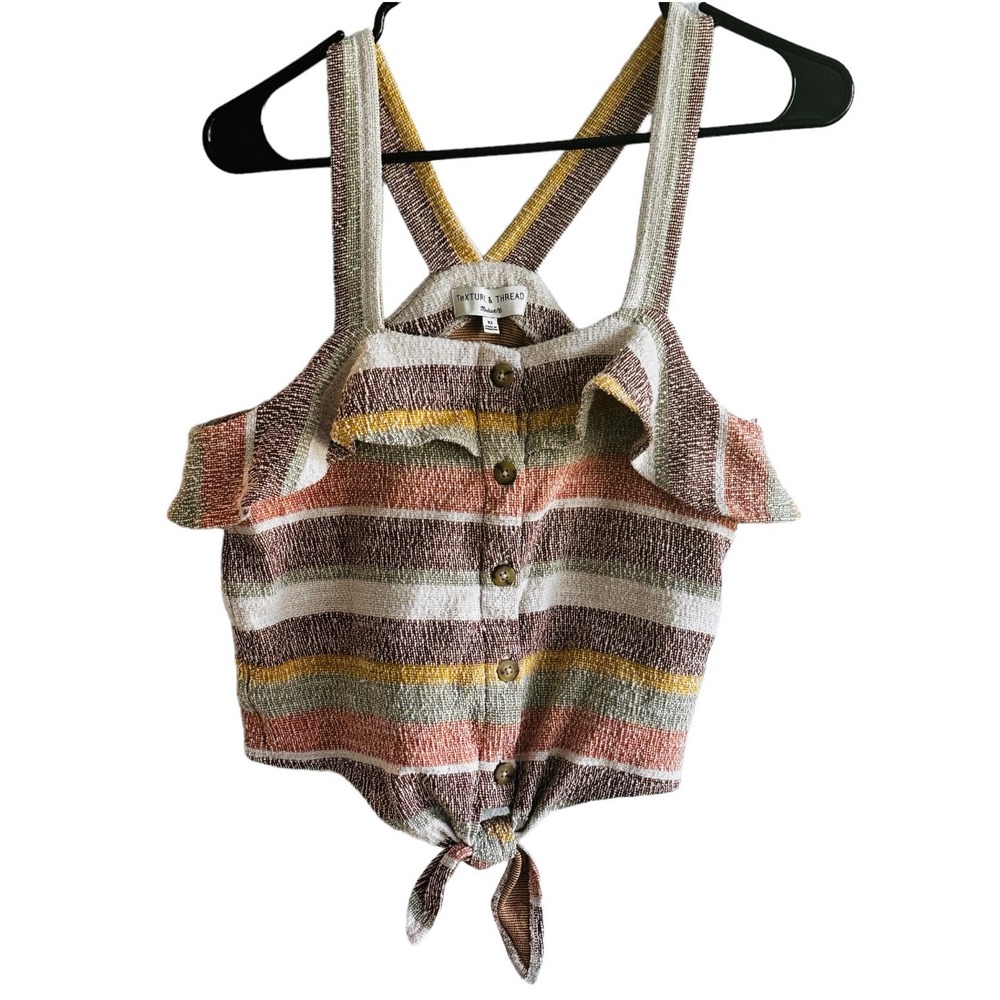 Madewell Tie Front Tank Top Shirt Women's Extra Small Texture Thread Tops Stripe